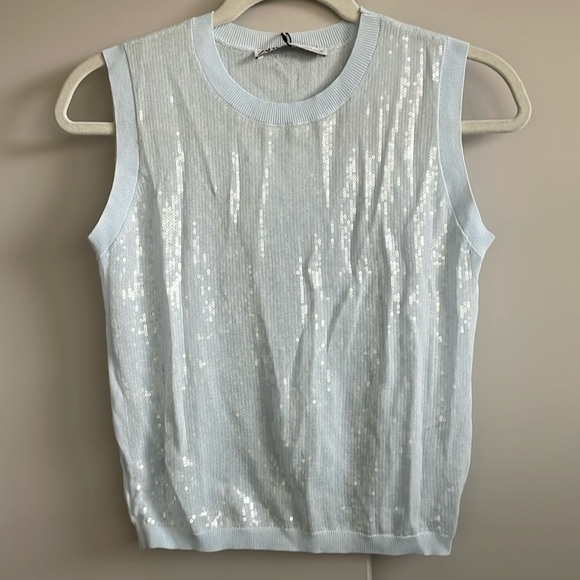 🧞‍♂️Nwt blue sleeveless sequined knit top - Picture 6 of 13